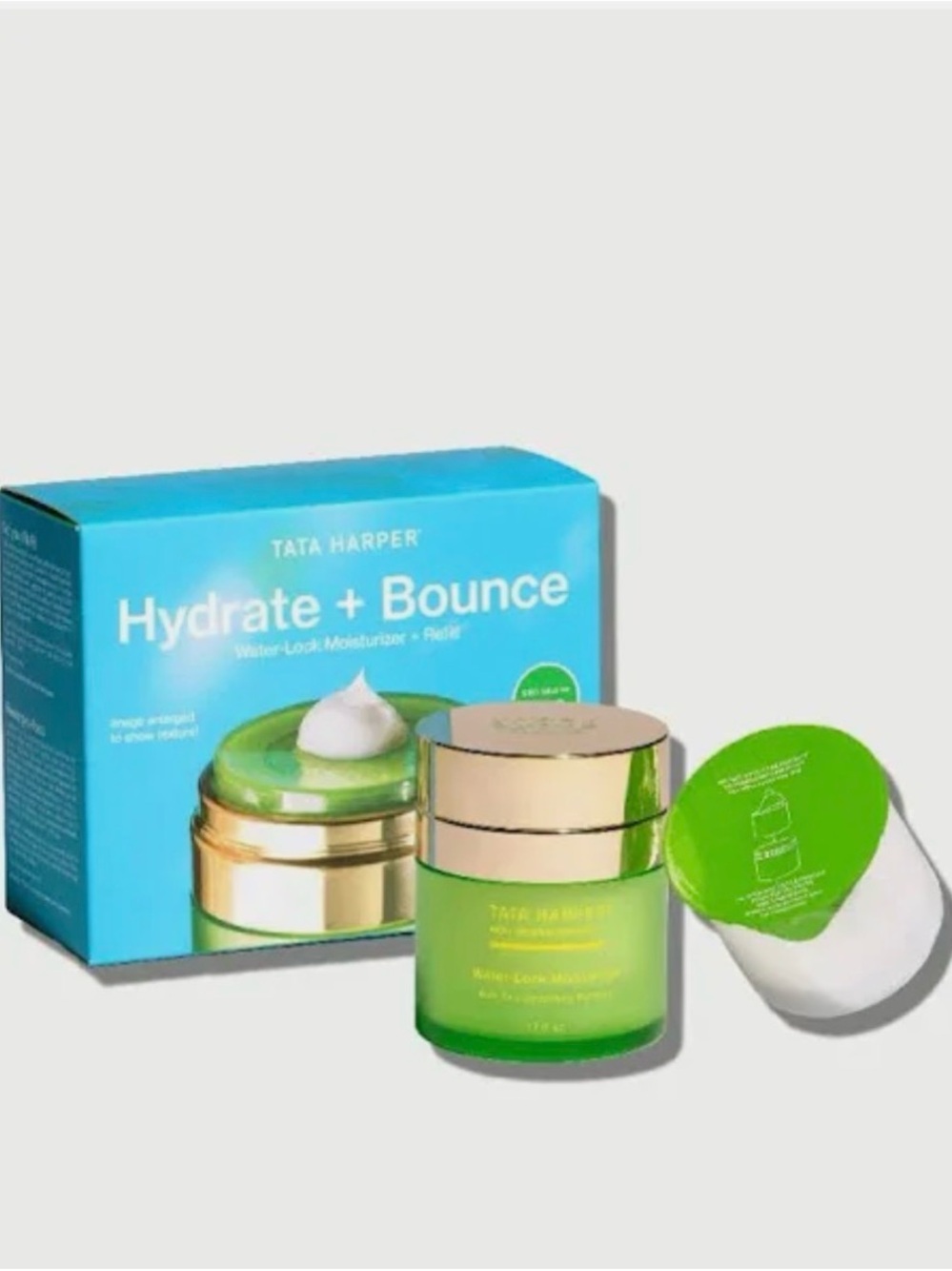 Tata Harper Hydrate + Bounce Water-Lock Moisturizer Jar and refill.